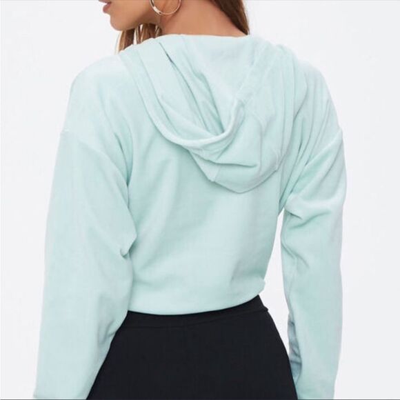 FOREVER 21 | Velvet Cropped 1/4 Zip Pullover Hoodie Pistachio Green Women’s M - Picture 2 of 10